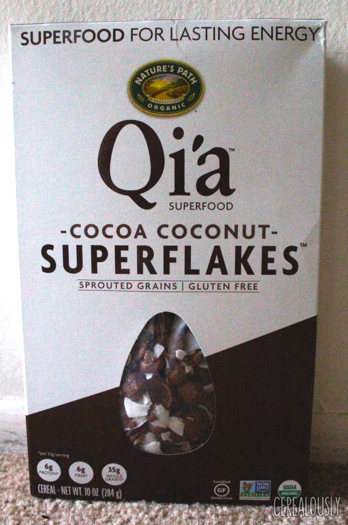 Qi'a Cocoa Coconut Superflakes Cereal Box