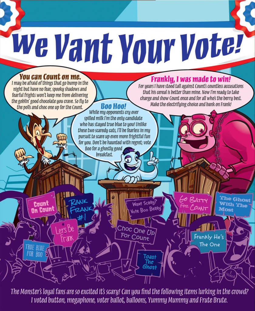 Monster Cereal Election Back of the Box with Frute Brute and Yummy Mummy