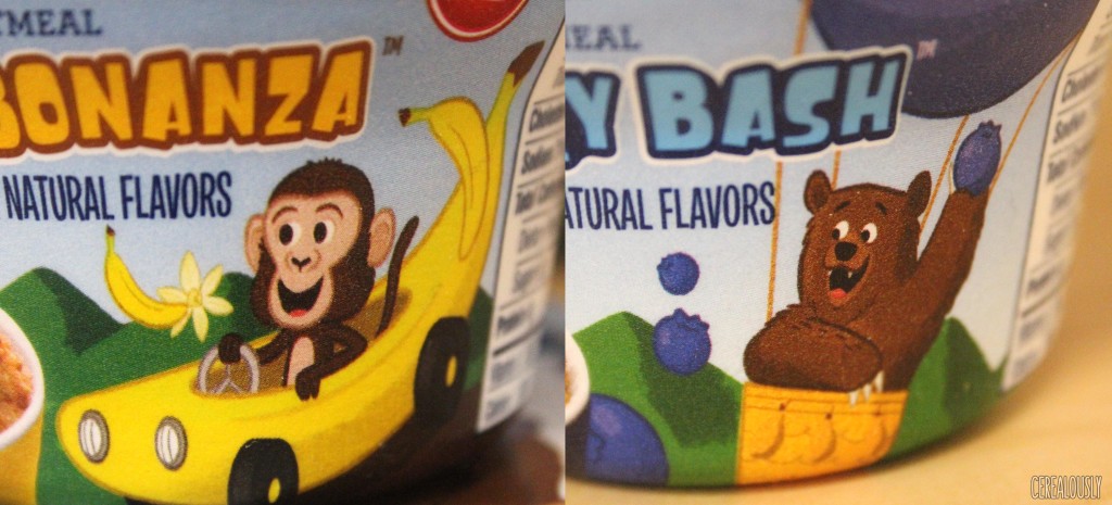 Quaker's New Banana Bonanza Oatmeal and Blueberry Bash Oatmeal Monkey and Bear Mascots