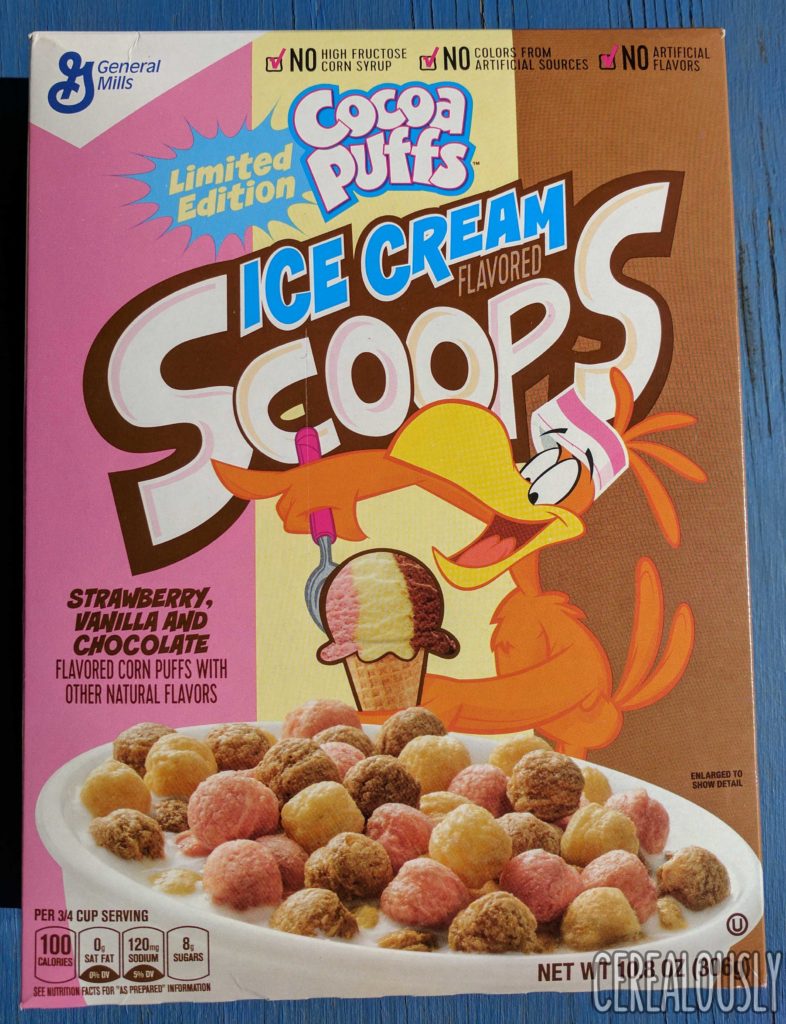 Neapolitan Cocoa Puffs Ice Cream Scoops Cereal Review – Box