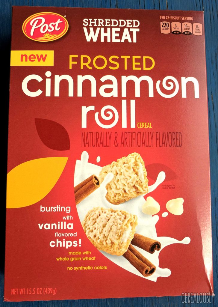 Post Frosted Cinnamon Roll Shredded Wheat Cereal Review Box