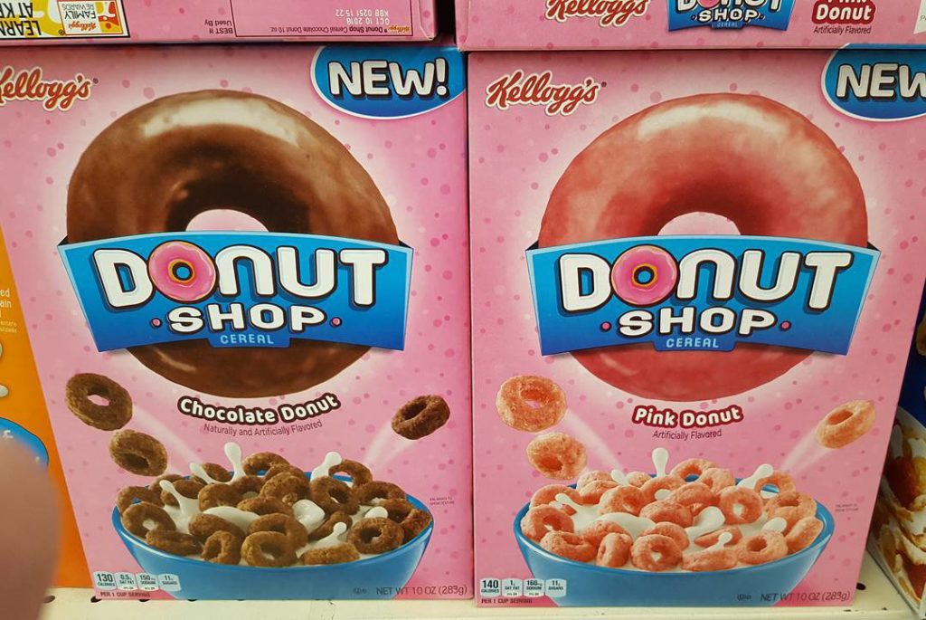 Kellogg's Donut Shop Cereal Boxes Chocolate and Pink