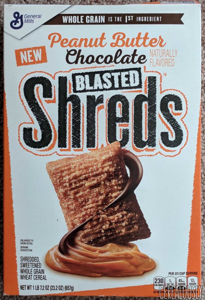 General Mills New Peanut Butter Chocolate Blasted Shreds Cereal Review Box