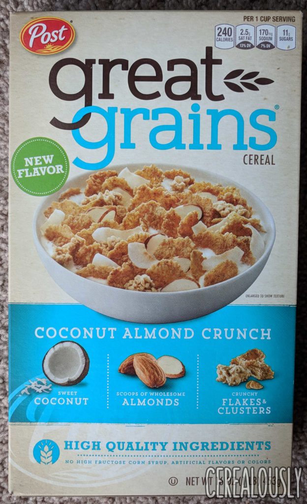 Post Great Grains Coconut Almond Crunch Cereal Review Box