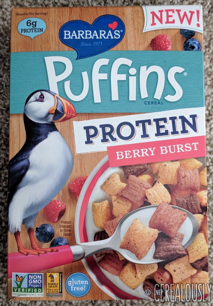 Puffins Berry Burst Protein Cereal Review Box