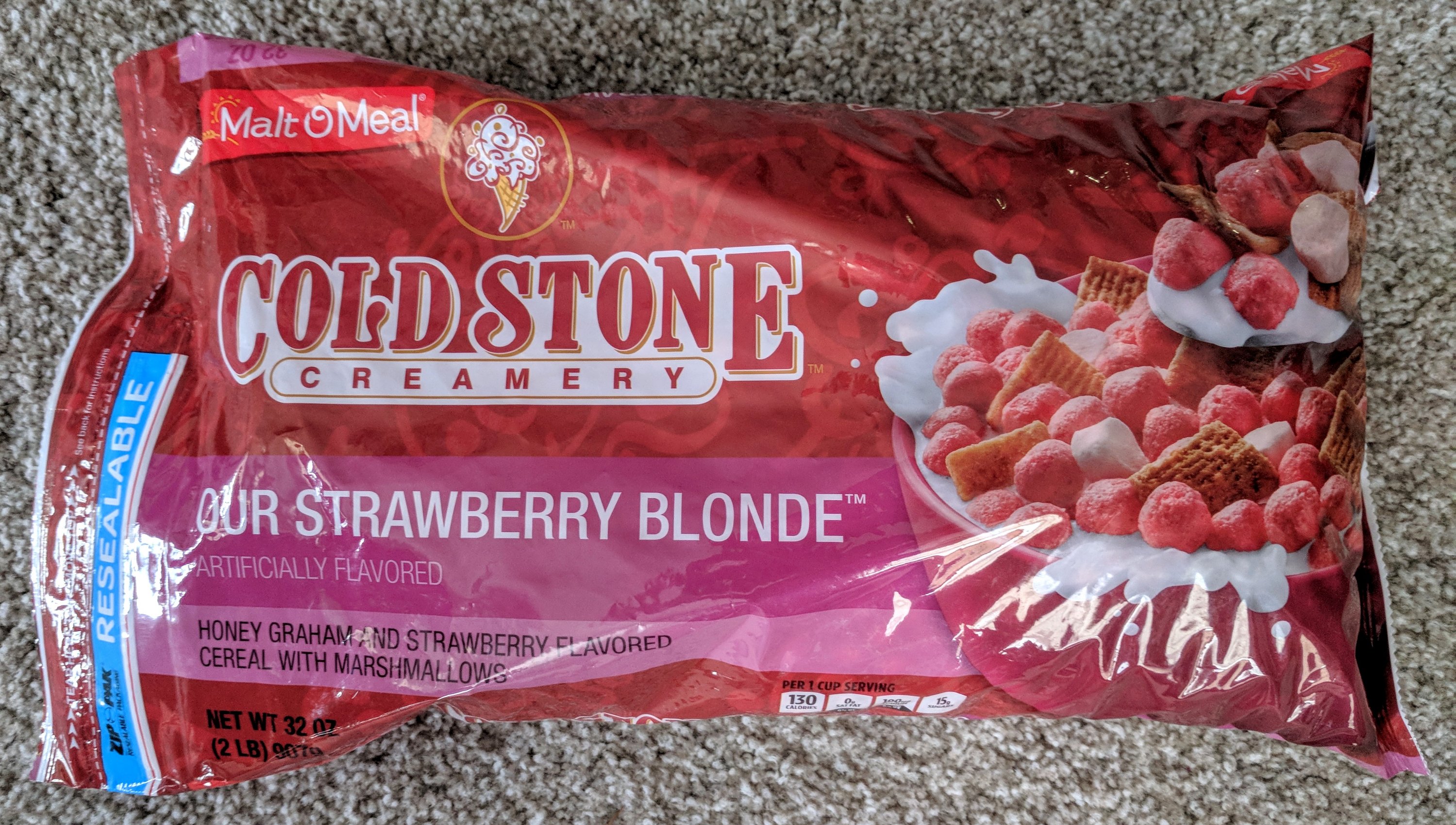 Malt-O-Meal Cold Stone Creamery Our Strawberry Blonde Cereal Review Bag