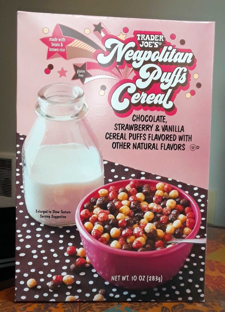 Trader Joe's Neapolitan Puffs Cereal Review Box