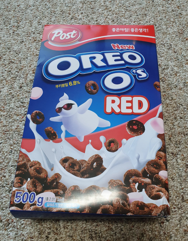 South Korean RED Chocolate Strawberry Oreo O's Cereal Box