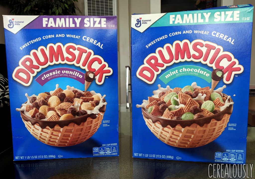 General Mills New Drumstick Cereal Review Classic Vanilla Mint Chocolate Boxes