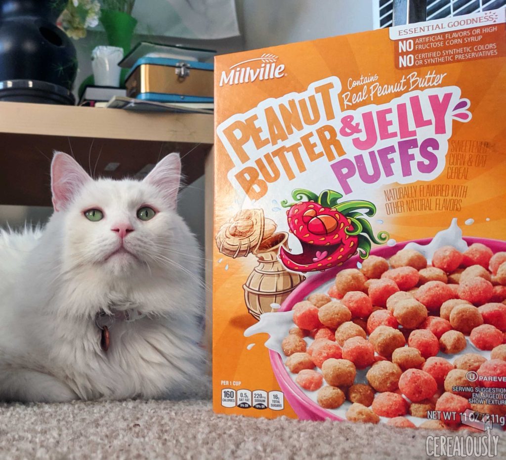 Millville Peanut Butter & Jelly Puffs Cereal Review Box