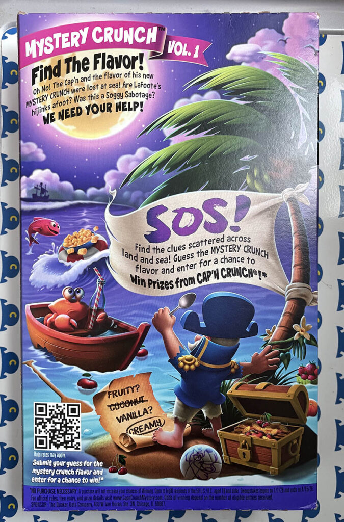 Cap'n Crunch's Mystery Crunch Cereal Review – Back of Box